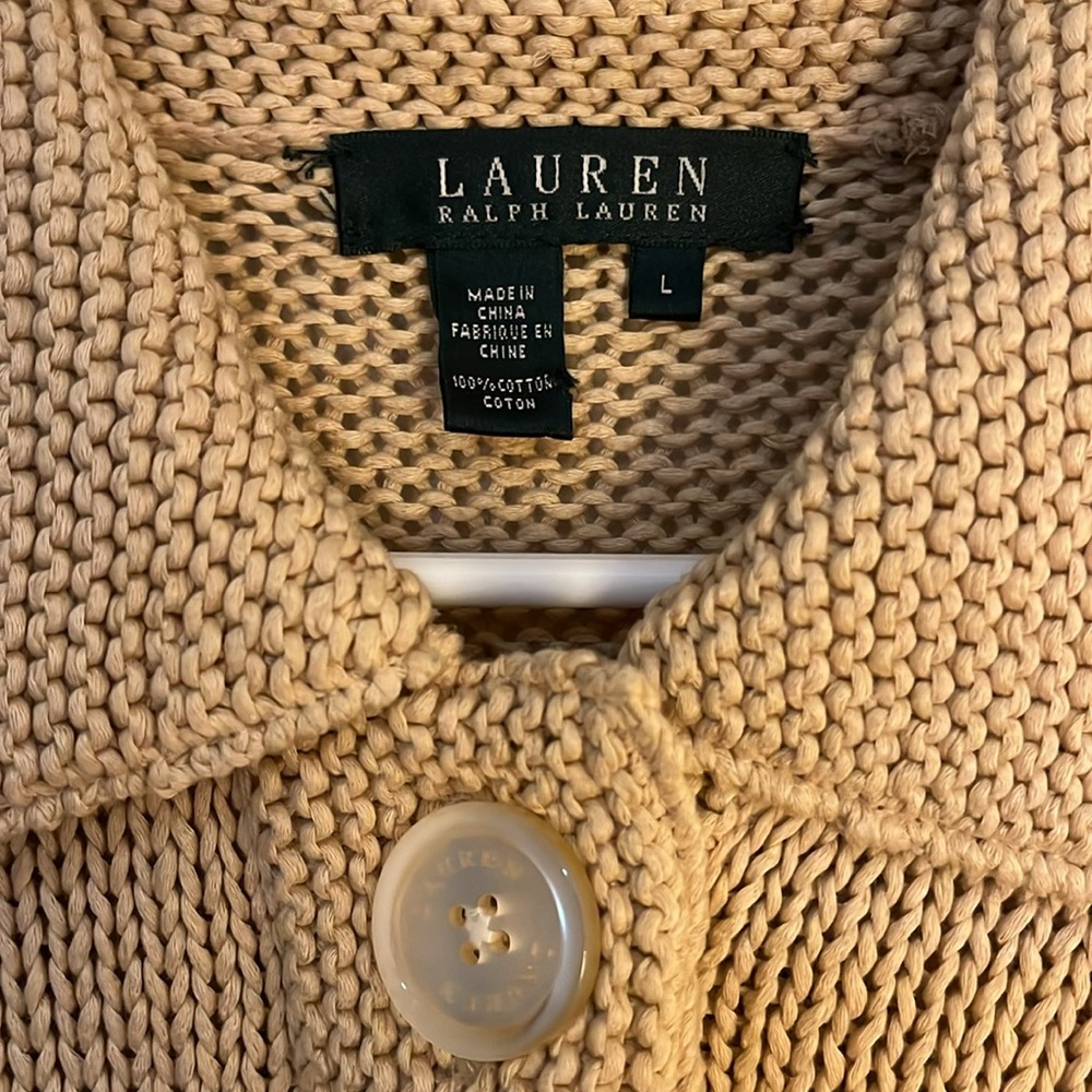 Ralph Lauren Chunky Knit 100% Cotton Wheat Colored Cardigan (L) SOLD SOLD SOLD - Picture 2 of 6